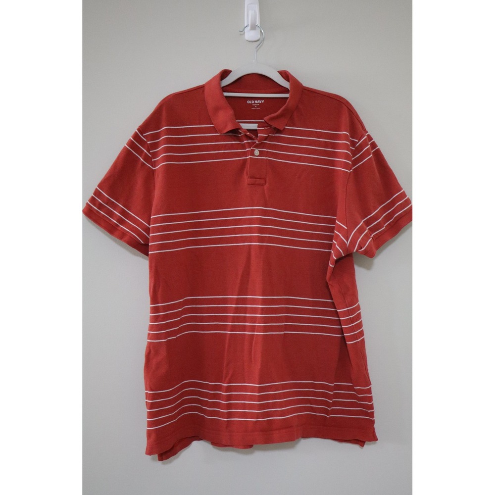 Preppy Nautical Old Navy Polo Shirt XL Red White Striped Classic Fit